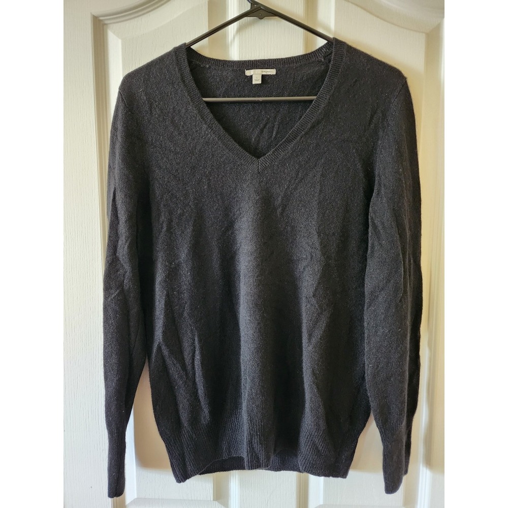 Halogen Womens Cashmere V-Neck Sweater Charcoal Gray Knit Size L HA273845MI